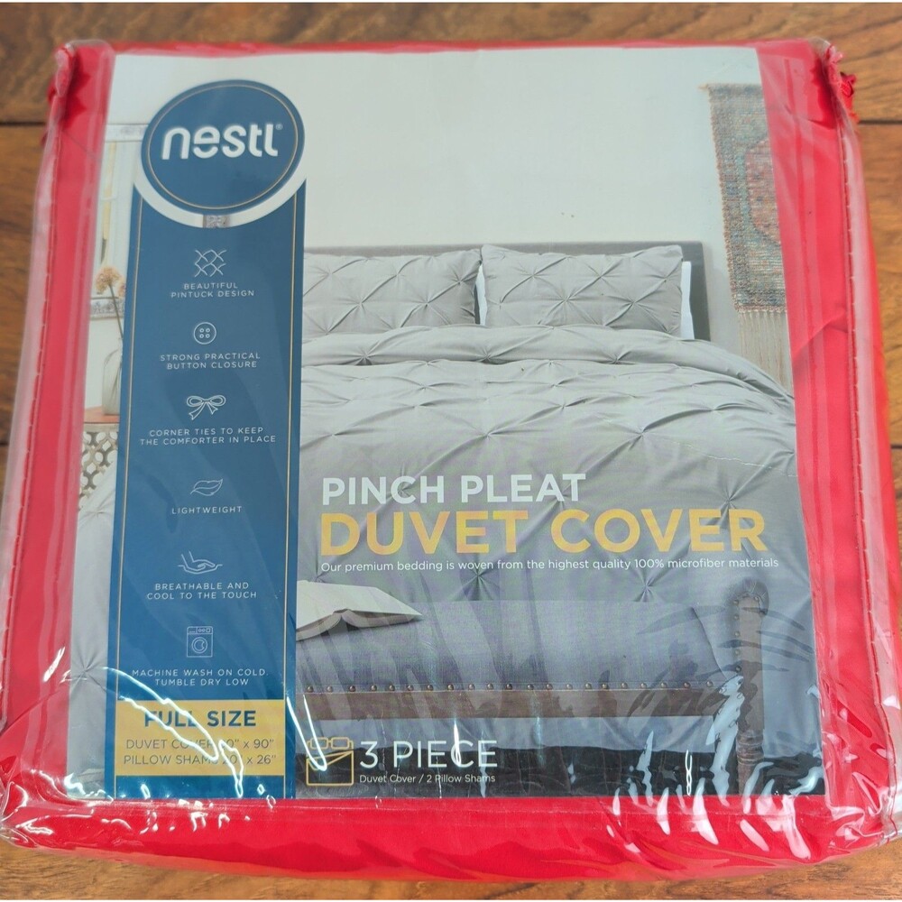 Nestl Red Pinch Pleat Duvet Cover Full Size 3 Pcs 1 Full Cover + 2 Pillow Shams